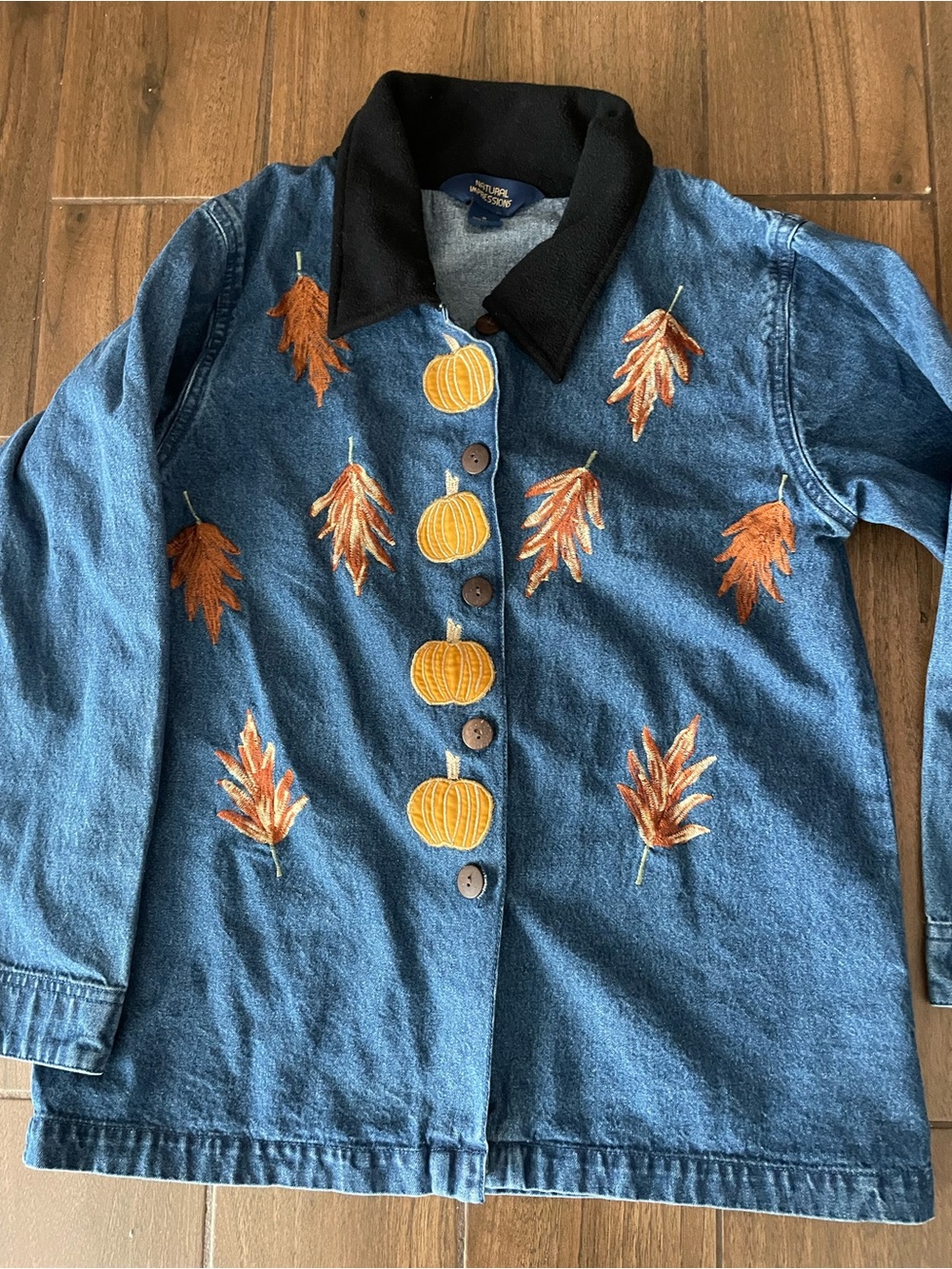 Impressions Blue Denim Jacket with Pumpkin & Leaf Embroidery